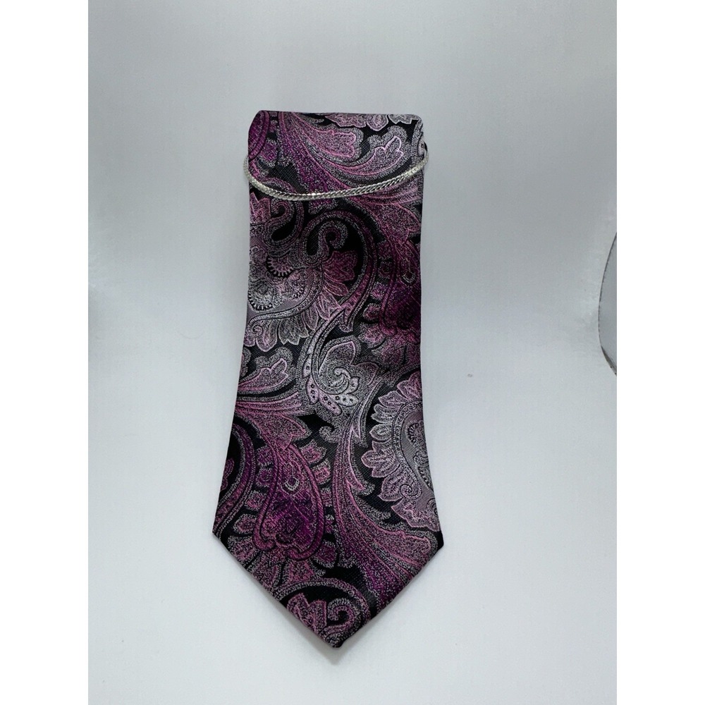 Pierre Cardin Tie Paisley OS Pink Silver Chain Accent Excellent